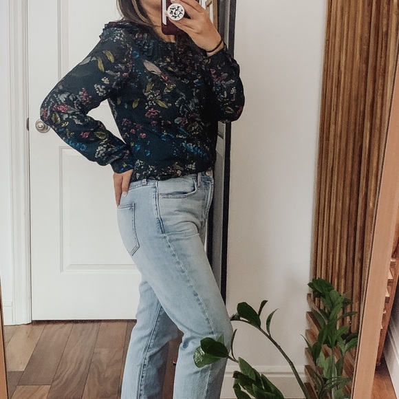 Banana Republic Jewel Tone floral‎ Frills Blouse. Size M - Picture 2 of 10